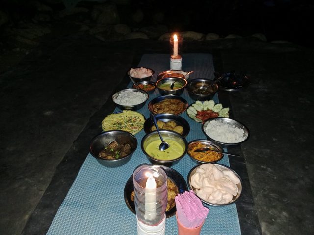 Evening at a riverside jungle camp